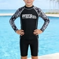 thumbnail image 2 of WERYOUNG Boy's Swimsuit Sets Long Sleeve Letter Print Rash Guard Swim Shirt And Swim Shorts With Hat 3 Piece Swimwear Beach Pool Party Soft Breathable Bathing Suit, 2 of 5