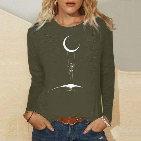 

Quealent Bustier Tops For Women Women s Long Sleeve Shirts Pleated V Neck Casual Tunic Tops Comfy Fall Clothes Army Green S