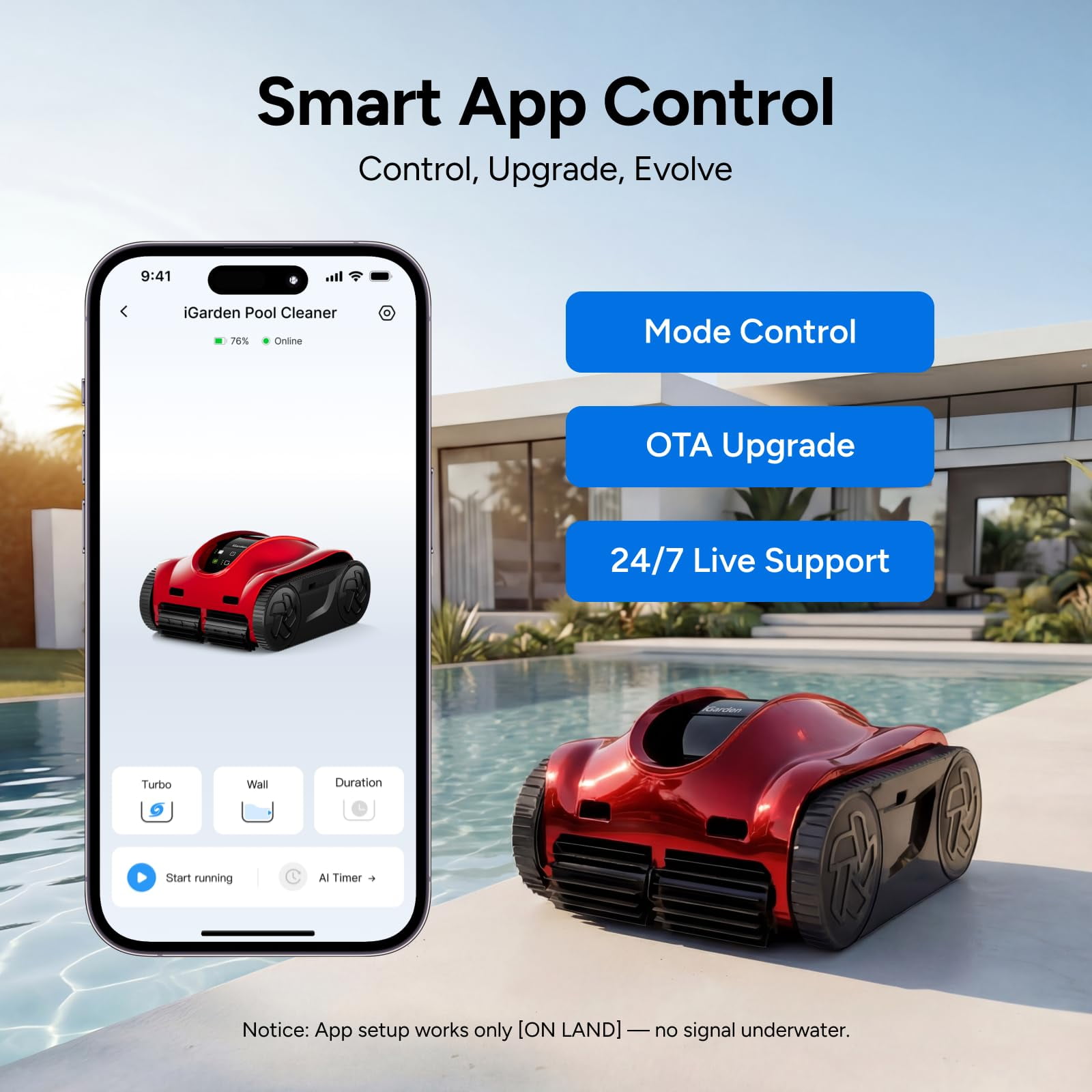 iGarden Pool Cleaner K Pro, 10H Runtime, Cordless Robotic Pool Vacuum for Inground Pools, Touchscreen, Smart Navigation, 200% Turbo Suction, Ultra-Fine Filtration, Auto-Parking