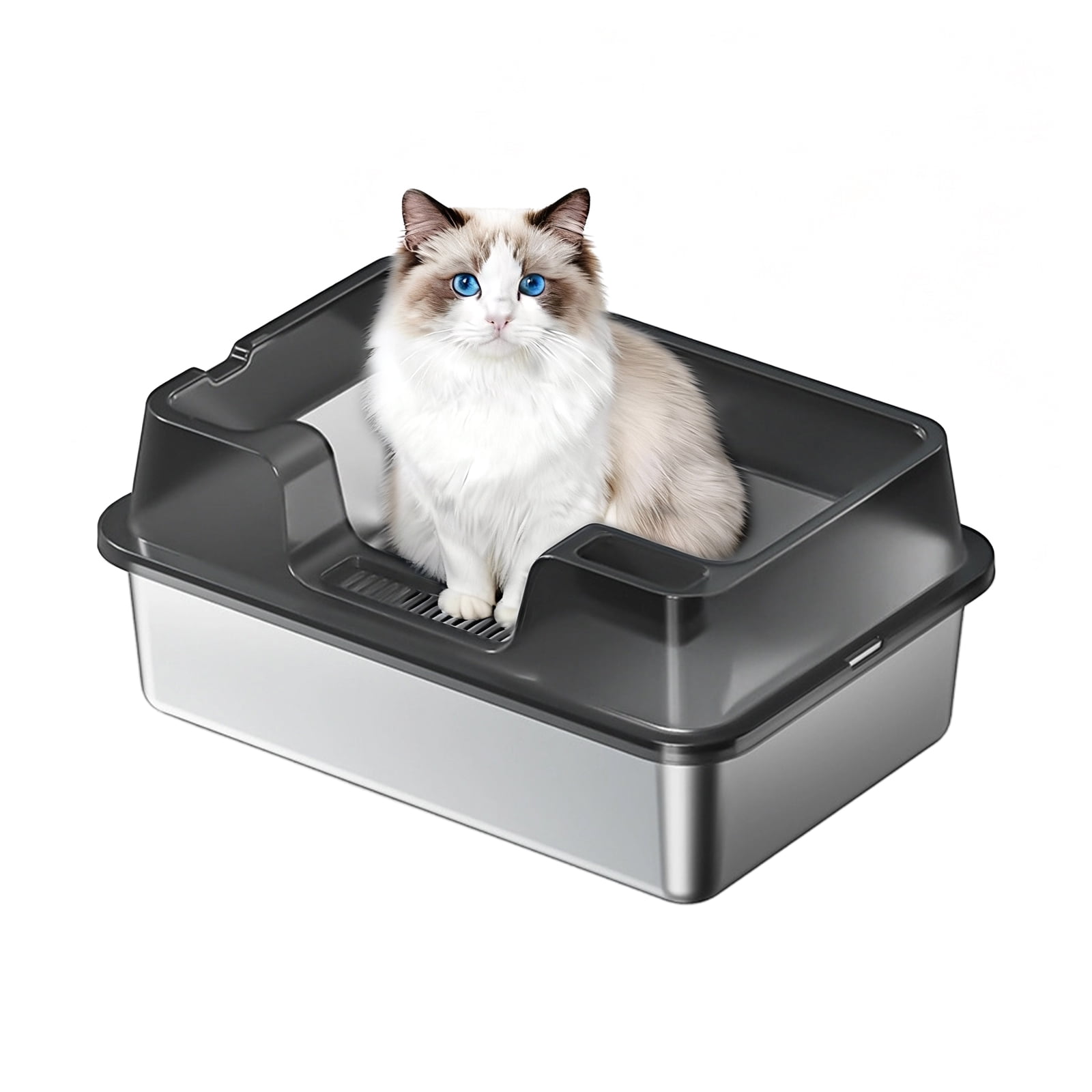 Stainless Steel Litter Box,Enclosed Cat Litter Box with Lid, High‑Sided Anti‑Urine Leakage Design for Large Cats & Multi‑Cat Households, Includes Scoop & Scoop Holder, Easy to Clean