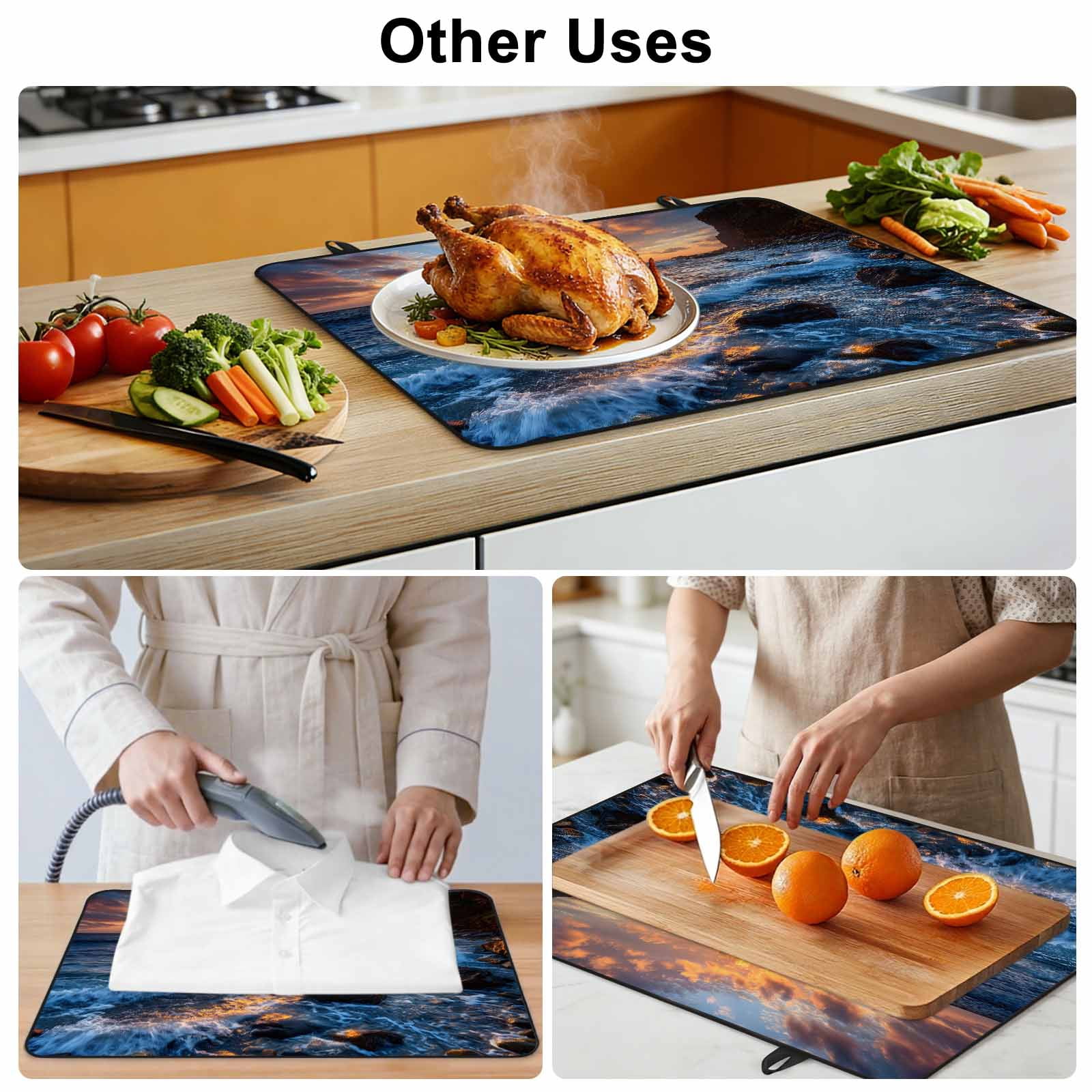 Beach Reef Stove Top Cover for Electric Stove, Heat-proof & Non Slip Glass Top Stove Cover Protector, Beach Sunset Ocean Waves Natural Scenery Kitchen Flat Cooktop Rubber Mat 24x21 Inches