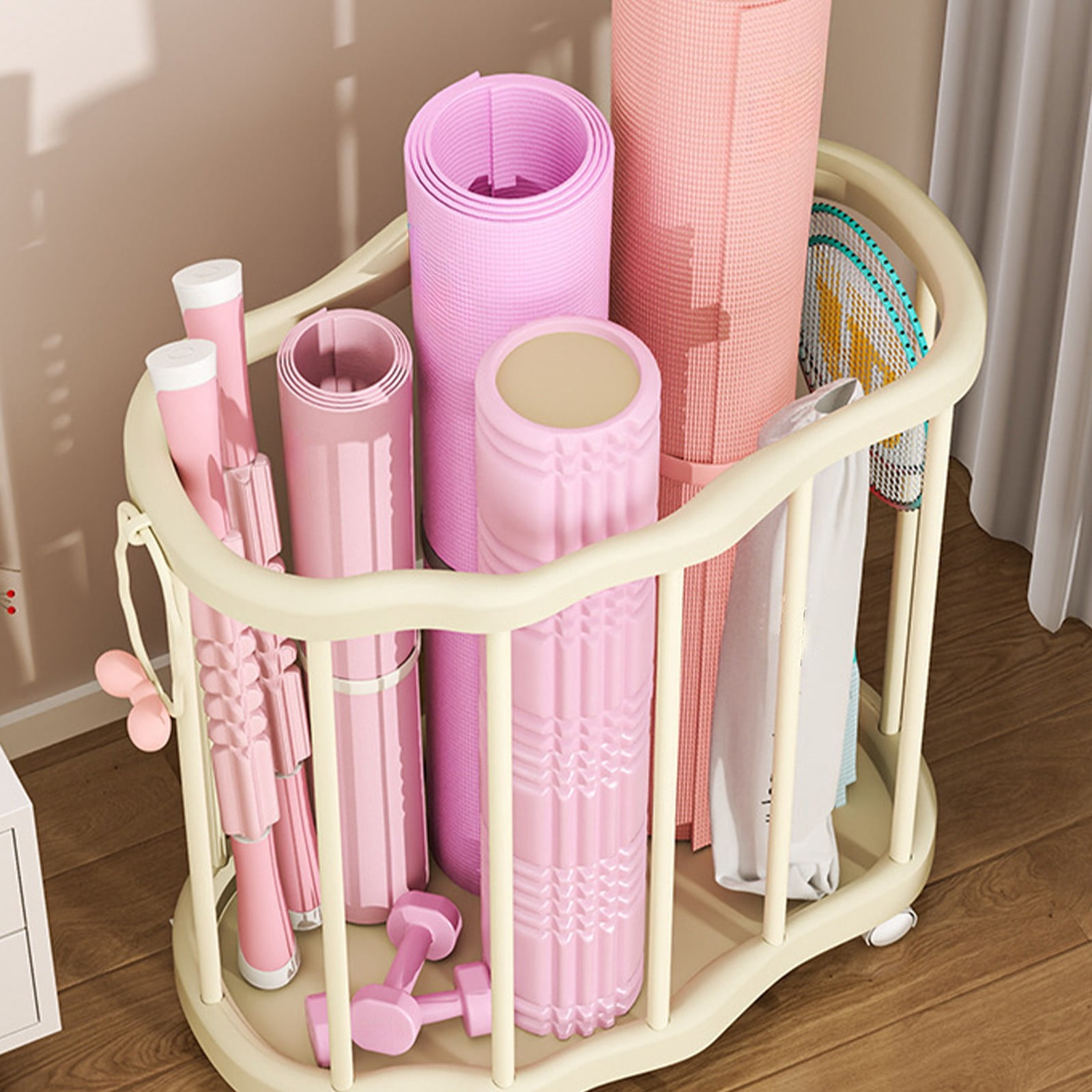 Yoga Mat Storage Racks, Sport Equipment Storage Cart, Yoga Mat Holder Storage Basket ,for Foam Roller Yoga Block Resistance Bands Yoga Mat Home Storage Artifact
