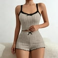 thumbnail image 2 of Bibifish Womens Pajama Sets Valentine'S Day Knit Breathable Sleeveless Strap Sleepwear Sets Cute Bow Design Slim Fit Cami With Shorts 2 Piece Pj Sets, 2 of 4