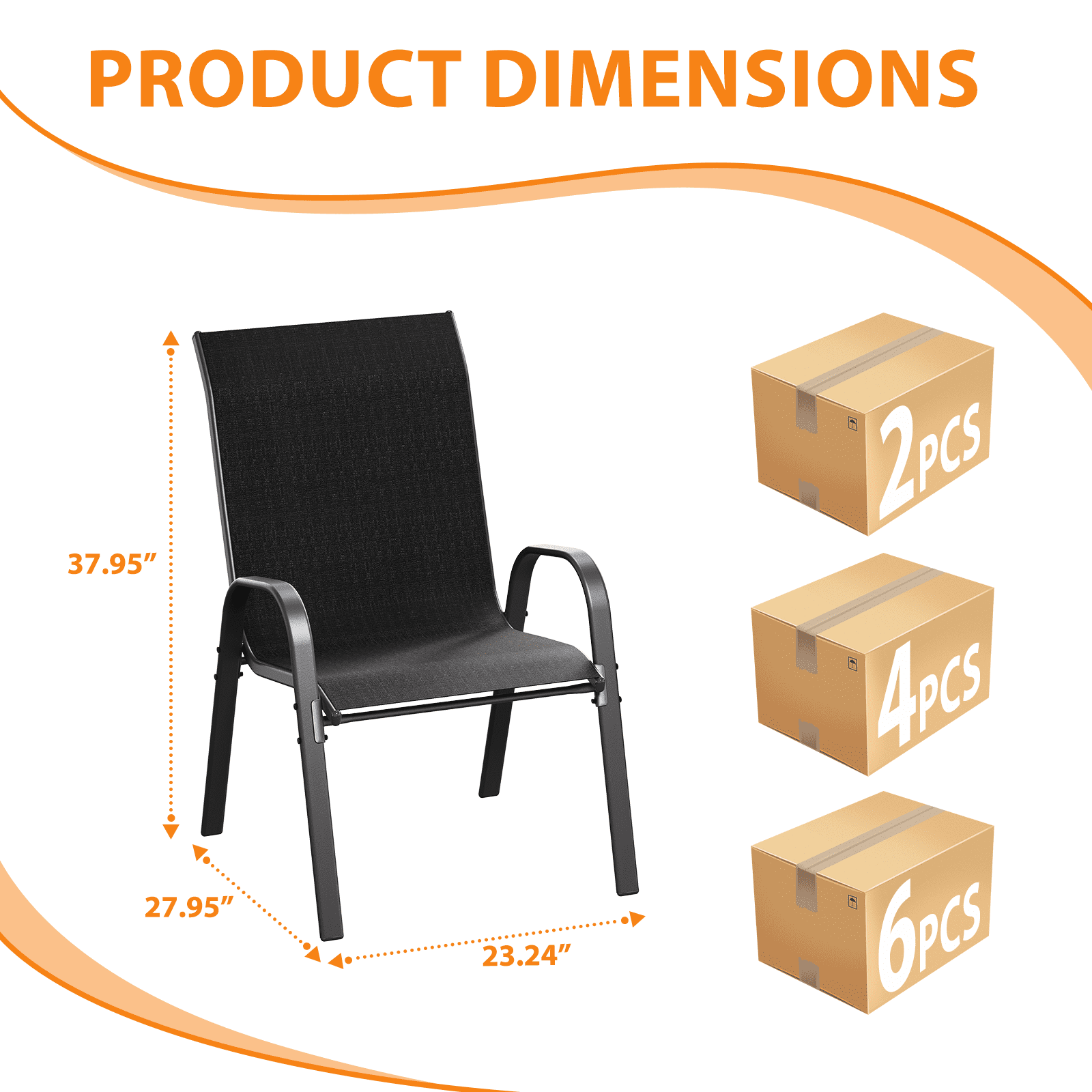 ELPOSUN Patio Chairs Set of 2, Outdoor Stackable Dining Chairs for All Weather, Breathable Garden Outdoor Furniture for Backyard Deck, Black
