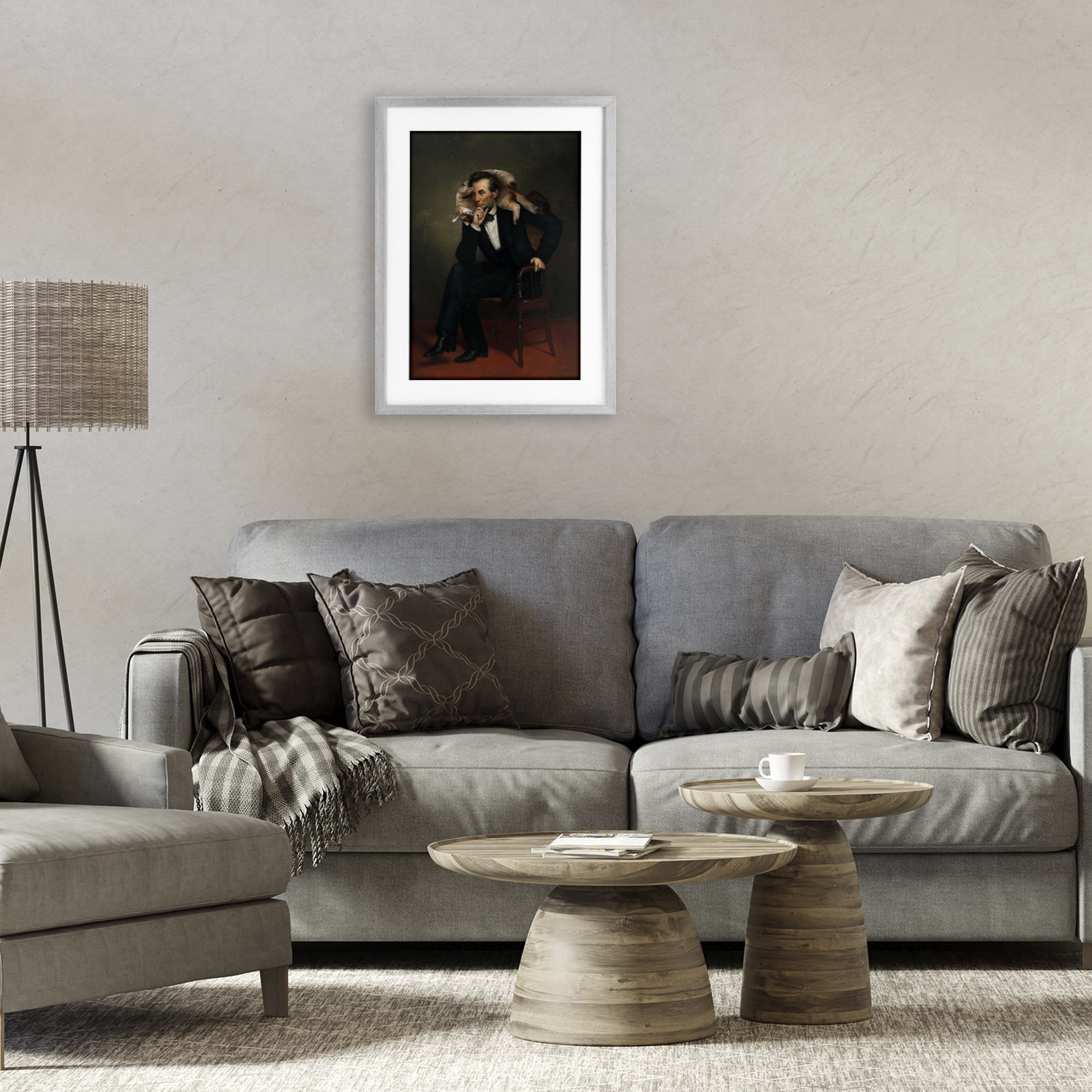 Stupell Industries Cat & Historical Leader Gray Framed Print Under Glass, design by Sarah Adams