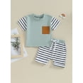 thumbnail image 3 of Musuos Baby Boys Shorts Set, 6 12 18 24M Short Sleeve Crew Neck T-shirt with Striped Shorts Summer Outfit, 3 of 10