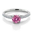thumbnail image 2 of Gem Stone King 925 Sterling Silver Ring Round Pink Moissanite and Topaz White (1.42 Cttw, Size 6), 2 of 4