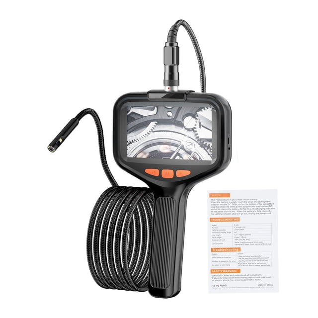 Caméra d'Inspection Automobile Portable HD avec Objectif 8mm, Endoscope Industriel Étanche 5m, Double Objectif, Moniteur LCD 4.3 Pouces, 9 Lumières LED, Modèle P200, Noir