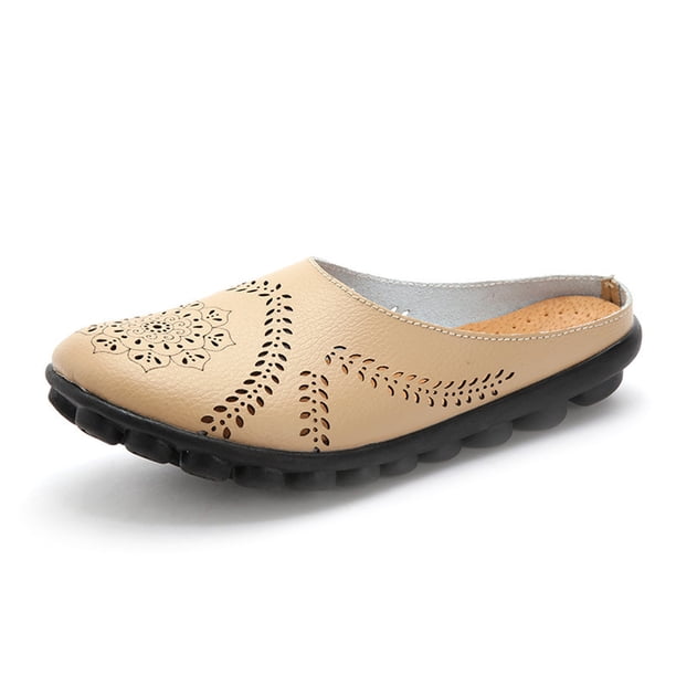 Zapatos de mujer Color sólido Retro ahuecado tallado tacón plano moda cómodas sandalias casuales zapatillas Wmkox8yii hj789