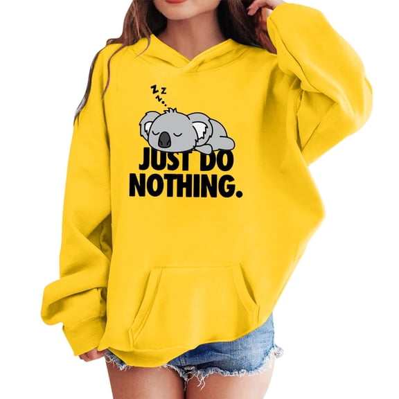 IWRICH Cute Hoodies for Girls Koala Print Hoodies Pullover Tops Long Sleeve Hooded Sweatshirts for Girls Yellow 90