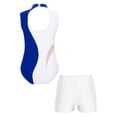thumbnail image 2 of Alvivi Gymnastics Leotards for Girls Sleeveless Color Block Dance Bodysuit and Shorts Bottoms Blue&White 6, 2 of 7