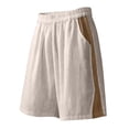 thumbnail image 5 of USSUMA Womens Colorblock Patchwork Wide Leg Five Inch Inseam Shorts High Waist Elastic Waist Pull On Breathable Cotton Blend Relaxed Fit Casual Summer Beachwear Travel, 5 of 7