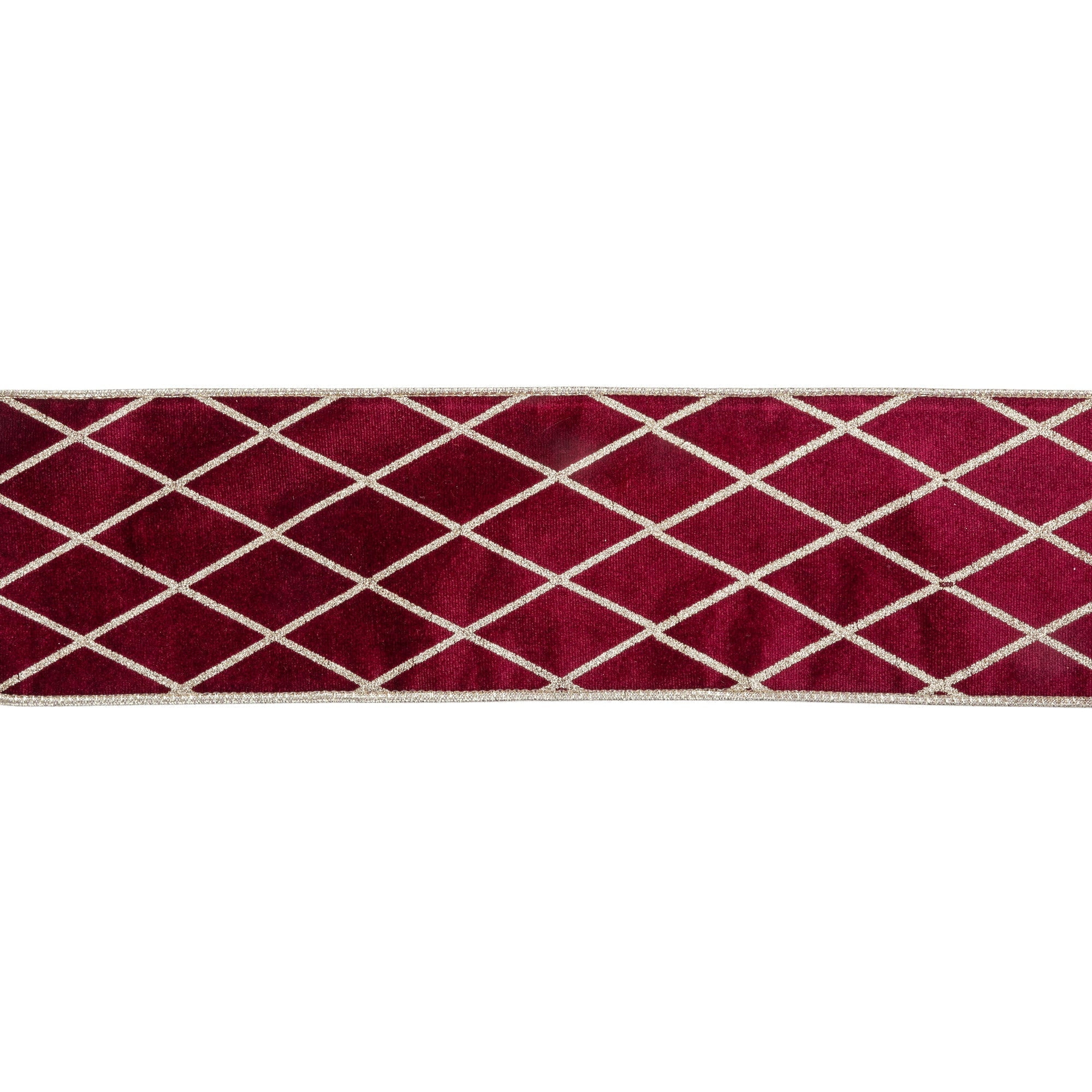 LaRibbons 4" Wired Velvet Ribbon, Burgandy with Glittered Diamond, 10 Yard Roll