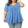 thumbnail image 1 of CHOK Chemise Henley Grande Taille pour Femmes Été Décontractée Manches Courtes Col en V Boutonnée Tunique Plissée, 1 of 8
