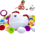 thumbnail image 1 of Huevos de Pascua a juego para niños pequeños con caja de pollo de empujar y tirar, 12 piezas Montessori clasificador de juguete educativo de aprendizaje, múltiples formas y colores, juguete sensorial, 1 of 5