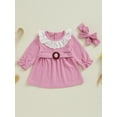 thumbnail image 2 of aturustex Little Girls A-line Princess Dress Toddler Baby Long Sleeve Casual Dress Crewneck Swing Dress Lace Collar Babydoll Dress with Headband Infant Kids Fashion Cute Autumn Clothes 0-3T, 2 of 7