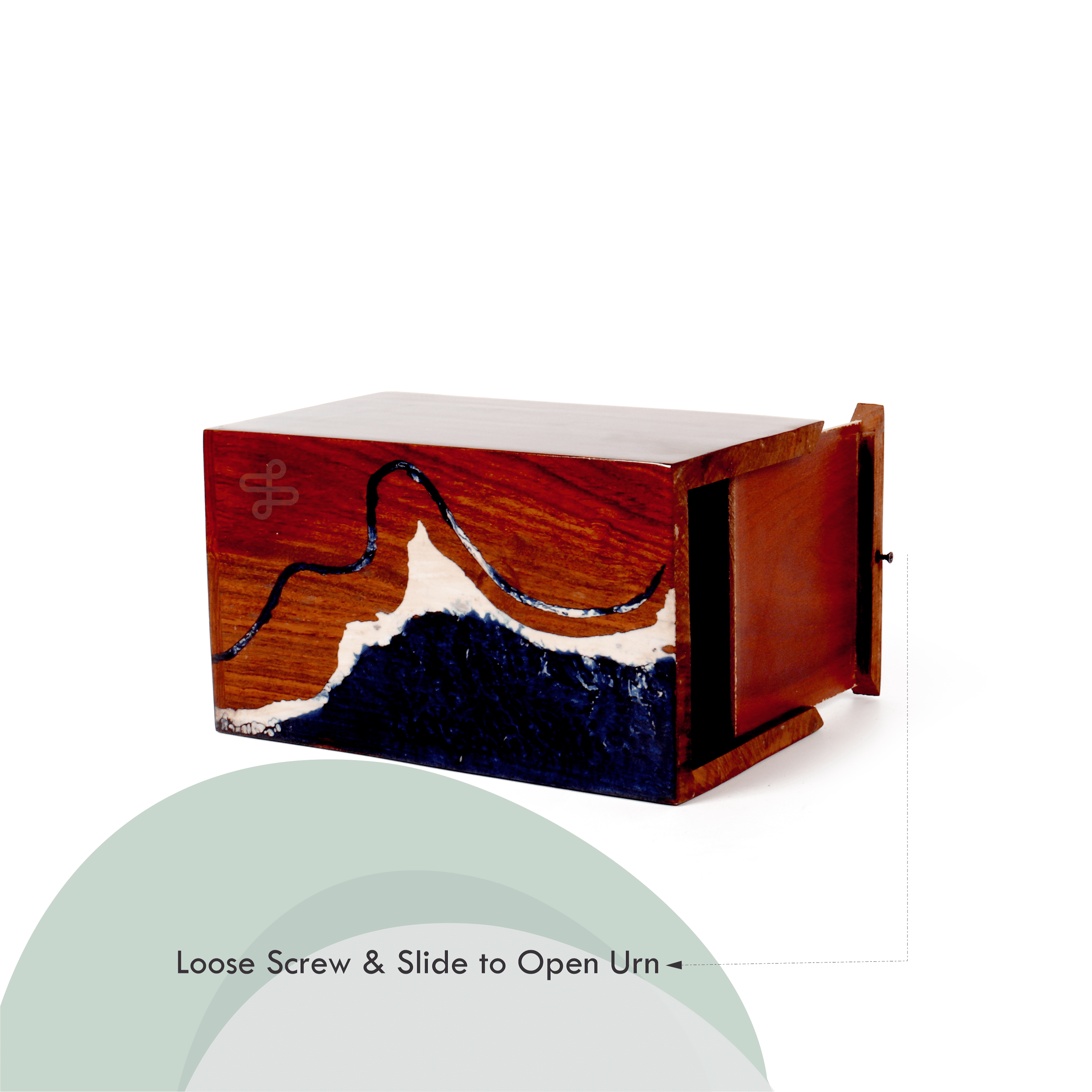 Wooden Cremation urn for Human and pet Ashes (Off White & Navy Blue, Keepsake, Sea)
