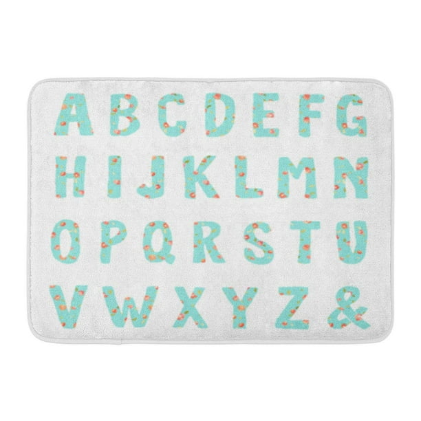 JSDART Aquarelle Alphabet Girly Lettres avec Floral Bleu ABC Chic Corail Mignon Mignon Tapis de Sol Tapis de Bain 23,6 X 15,7 Pouces