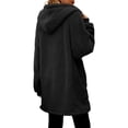 thumbnail image 5 of Women's Solid Color Plush Long Coat, Fashion Hooded Zip Front Jacket with Pockets, Casual and Warm Fleece Outerwear for Fall Winter Daily Wear-Black, 5 of 7
