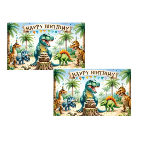 2Pack Dinosaur Birthday Banner Backdrop For Kids Decorations Prehistoric Party Supplies Happy Birthday Backdrop Dino Banner Dinosaur Decorations For Birthday Party 71X43 Inch