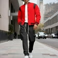 thumbnail image 2 of Timoontee Men's 2 Piece Baseball Jacket & Cargo Jogger Set Long Sleeve Stand Collar Button Down Jacket Casual Track Suits for Daily Wear & Streetwear Wine XL, 2 of 4