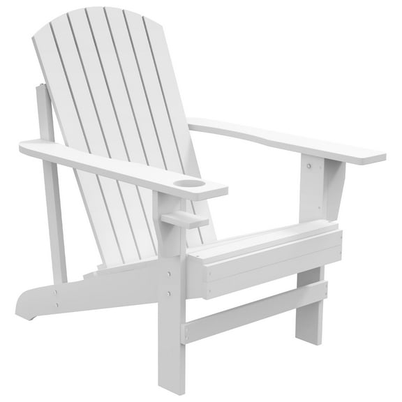 CoSoTower Wooden Adirondack Chair, Outdoor Patio Lawn Chair with Cup Holder, Weather Resistant Lawn Furniture, Classic Lounge for Deck, Garden, Backyard, Fire Pit, White