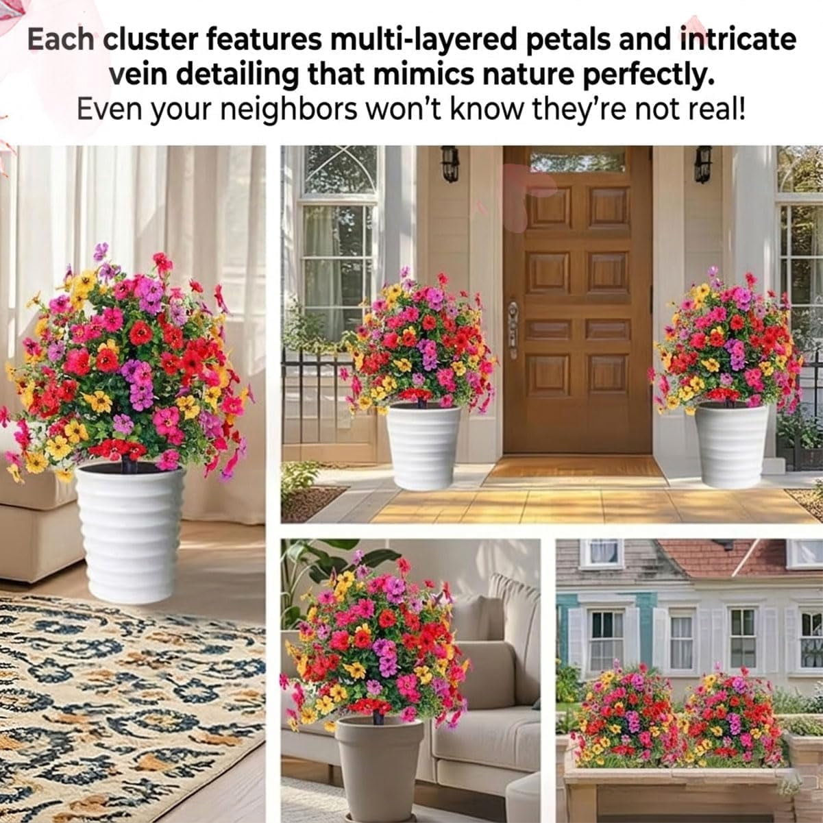 Artificial Violet for Outdoor Indoor Garden Home Decoration, UV Resistant Waterproof Faux Flowers, No Fade Fake Plants with Ground Stakes for Patio Porch Decor
