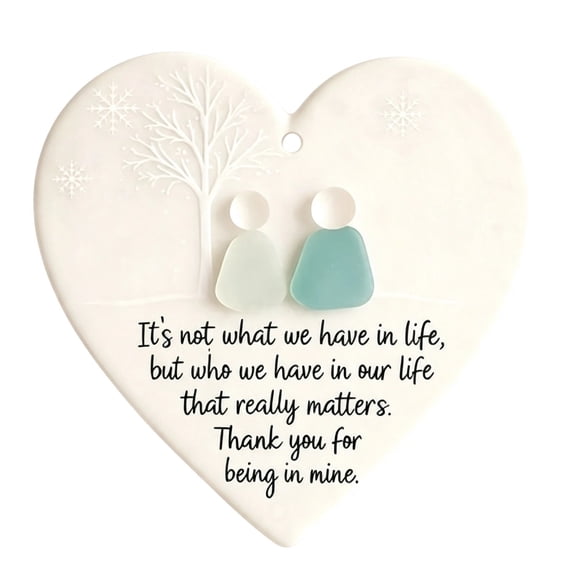 WWV Meaningful Gift Sea Glass Heart Ornament Friendship Gift Acrylic Hanging Keepsake with Quote for Best Friend Sister Birthday Christmas Home Decor