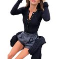 thumbnail image 2 of Blotona Long Sleeve Bodysuit for Women Fall Spring Casual Button down Round Neck Slim Fit Leotard Tops Female Ribbed Bodysuit, 2 of 8