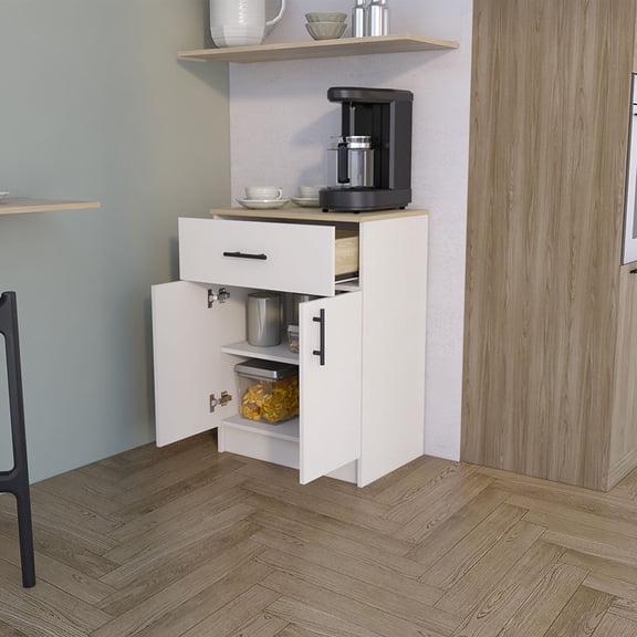 Nmkwnr Wood Kitchen Pantry Cabinet with 2 Doors and 1 Drawer, Perfect for Kitchen, Dining Room, White Light Brown