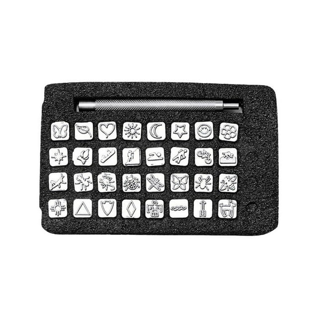 32Pcs Metal Stamping Punch for Carving Stamp DIY Tanned Craft Printing Punch Patterns