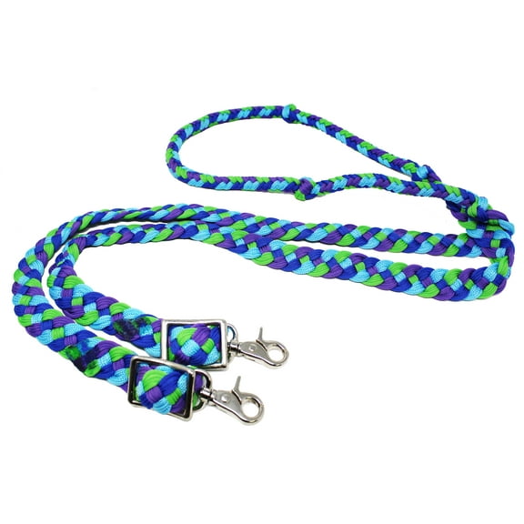 Horse Western 8' Long Nylon Braided Knotted Barrel Roping Reins Tack 607511