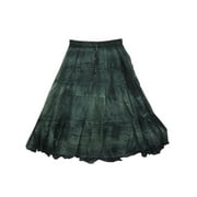 Mogul Womens Fashion Green Embroidered Stonewashed Long Skirt