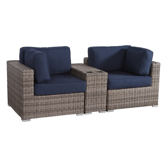 Living Source International 3-Piece Wicker and  Patio Set in Gray/Blue