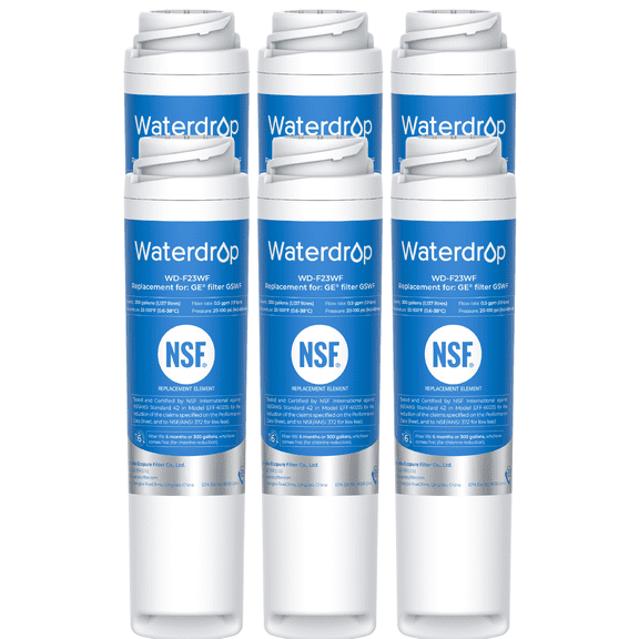 (6 Pack) Waterdrop GSWF Refrigerator Water Filter, Replacement for GE® GSWF Smart Water 238C2334P001, GSWFDS, 100749-C, Kenmore 46-9914, 469914, 9914 Refrigerator Water Filter