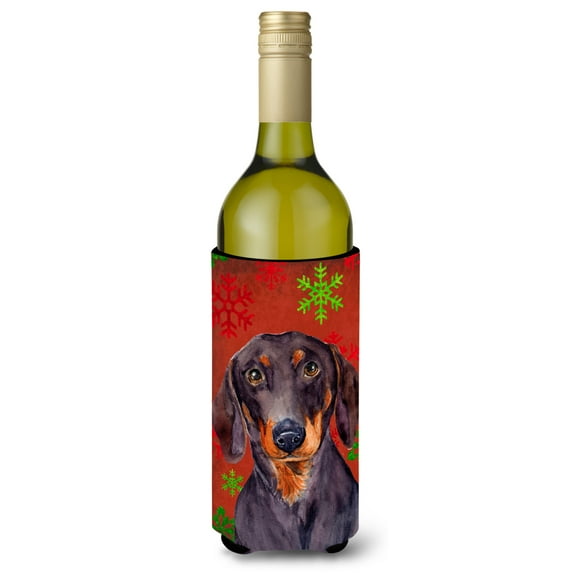 Carolines Treasures LH9313LITERK Dachshund Red and Green Snowflakes Holiday Christmas Wine Bottle Hugger Wine Bottle
