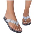 thumbnail image 3 of WEAIXIMIUNG Ladies Retro Casual Rhinestone Flat Bottom Clip Toe Beach Large Size Sandal Slippers Womens Sandals Beach Dressy Trendy 37 Silver, 3 of 9