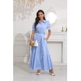 thumbnail image 2 of utcoco Womens Striped Button Down Shirt Dress Casual Puff Short Sleeve Ruffle Hem Maxi Dresses with Belt, 2 of 6