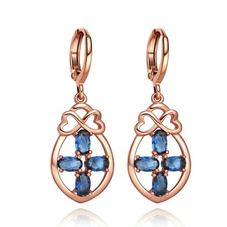 Beautiful Infinity Hearts and Holy Cross Powers Royal Blue Sparkling Crystals Gold-Tone Fashion Earrings