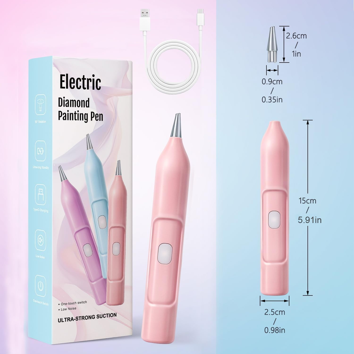 Diamond Painting Pen, Electric Diamond Painting Pen with Vacuum Technology, Diamond Art Vacuum Tools, Painter Vacuum Diamond Art Pen, Cordless, for DIY, Home Crafts & Holiday Gifts(Pink)