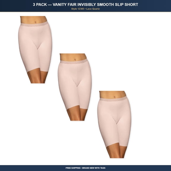 Vanity Fair Women's Invisibly Smooth Slip Short 12385 Lace Quartz 3 Pack - Size 5 / S