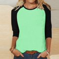 thumbnail image 2 of Fanxing Women Raglan Sleeve Baseball T-Shirts Summer Casual 3/4 Sleeve Tops Loose Fit Pullover Colorblock Crewneck Blouse Mint Green,L Female, 2 of 5