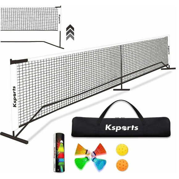 Ksports 22' Pickleball Net with LED Shuttlecock and 2 Game Balls, White