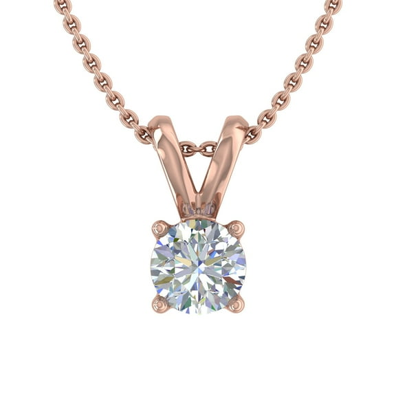 1/4 Carat Diamond Solitaire Pendant Necklace in 14K Rose Gold (Silver Chain Included)