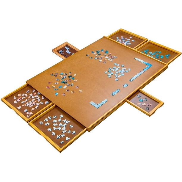 Plateau de puzzle Jumbl 1500 pièces, Table de puzzle en bois de 27 po x 35  po avec 6 tiroirs de rangement et de tri amovibles