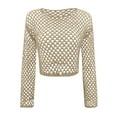 thumbnail image 4 of Womens Swimsuit Cover Up Crochet Hollow Out Long Sleeve Sheer Crewneck Crop Tops Lightweight Quick Dry Casual Swimwear, 4 of 5