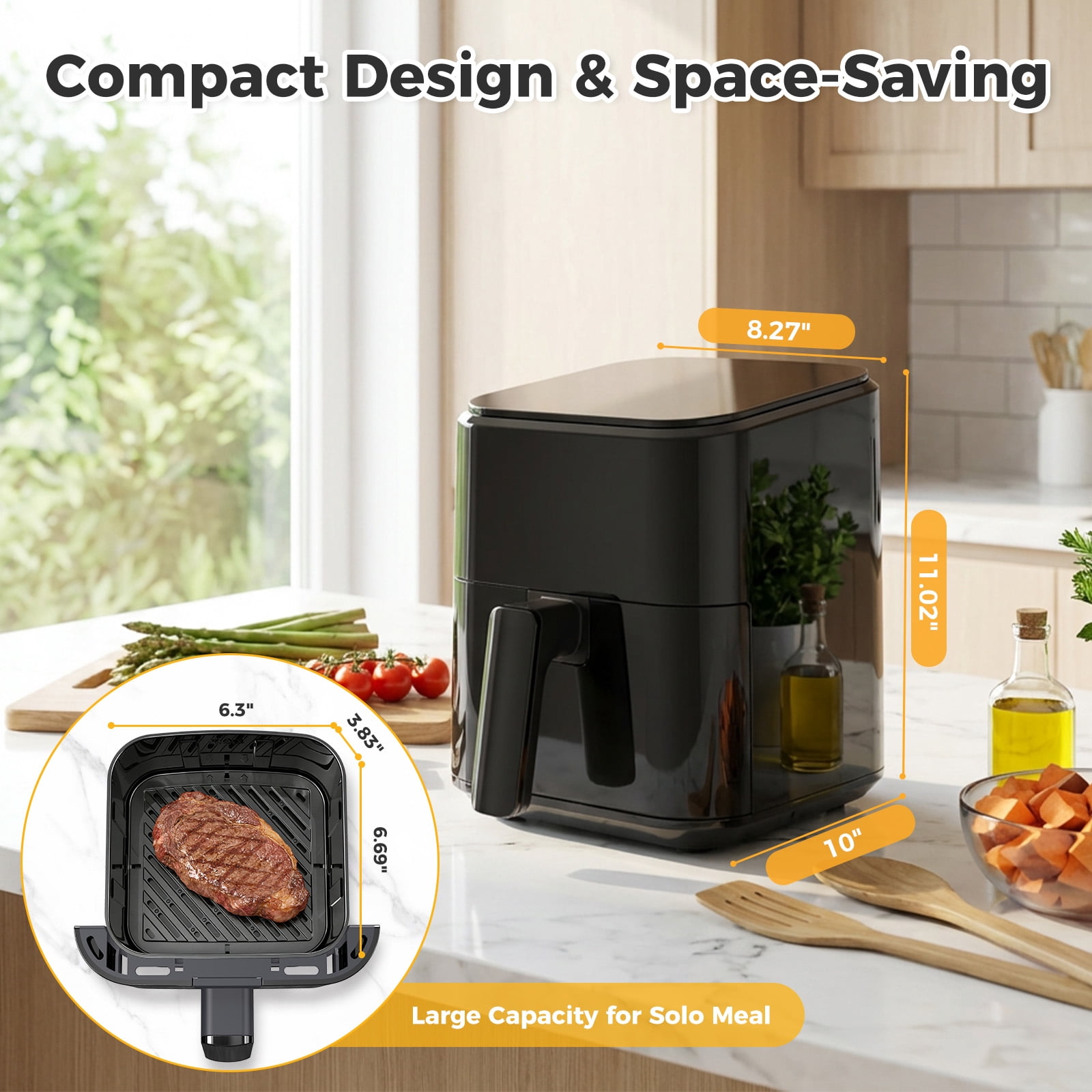 Gianna 3 Qt Air Fryer, 4-in-1 Air Fry, Roast, Reheat & Dehydrate, Nonstick Basket, Black