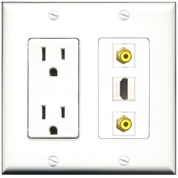 RiteAV - 15 Amp Power Outlet 1 Port HDMI 2 Port RCA Yellow Decorative Wall Plate
