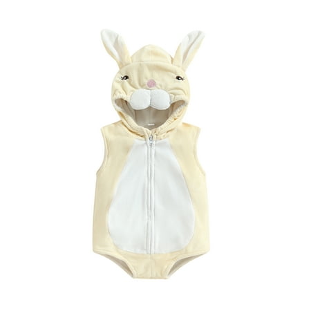 

EYIIYE Newborn Baby Boys Girls Easter Bunny Romper Sleeveless Zip Up Plush Hooded Bodysuit 0-24 Months