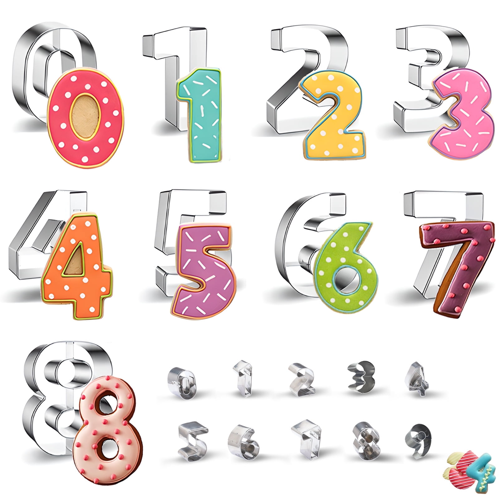 Sekonow 2 Set 18Pcs Number Cookie Cutters, 3in large+ 1in Small Cookie Cutters Variety Pack for Holiday Birthday